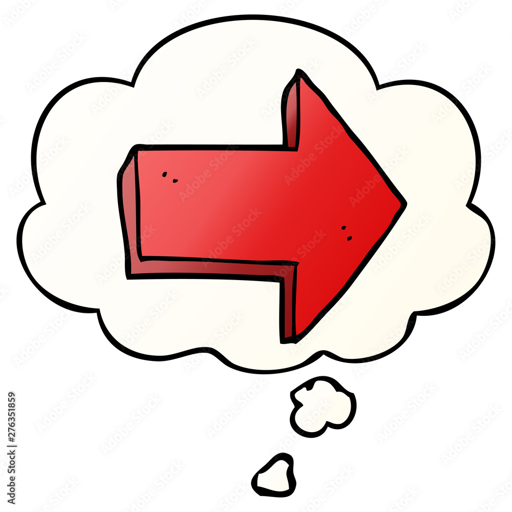 cartoon pointing arrow and thought bubble in smooth gradient style cartoon pointing arrow and thought bubble in smooth gradient style