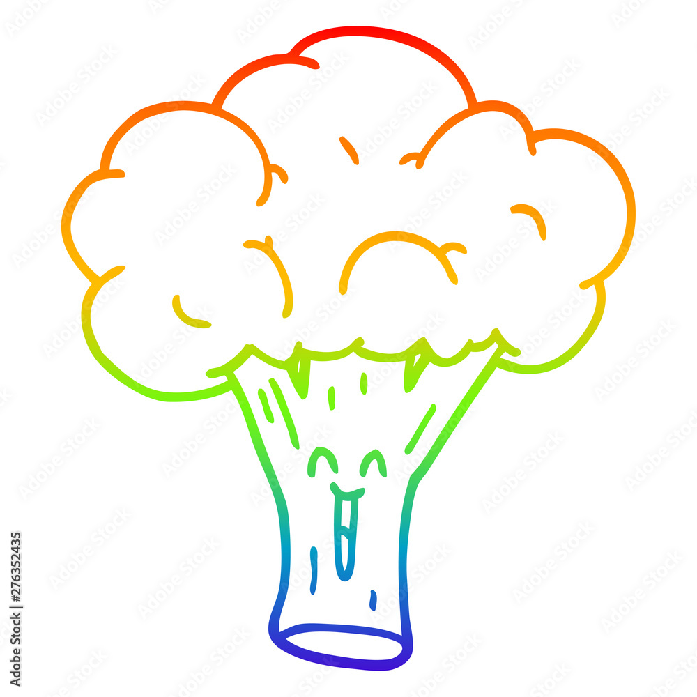 rainbow gradient line drawing cartoon broccoli