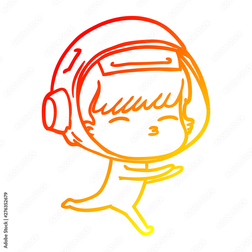 Obraz premium warm gradient line drawing cartoon curious astronaut