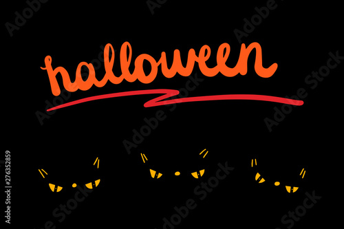 Halloween hand drawn vector illustration darkness with cat eyes wild horror