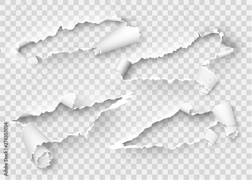 Torn ripped paper vector template, sides with ripped edges on realistic paper background. Ripped side set of banners for web and print and space for text.