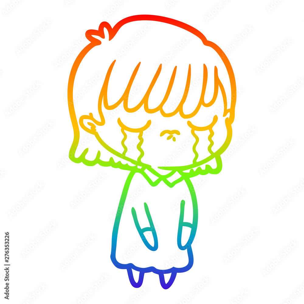 rainbow gradient line drawing cartoon woman crying rainbow gradient line drawing cartoon woman crying