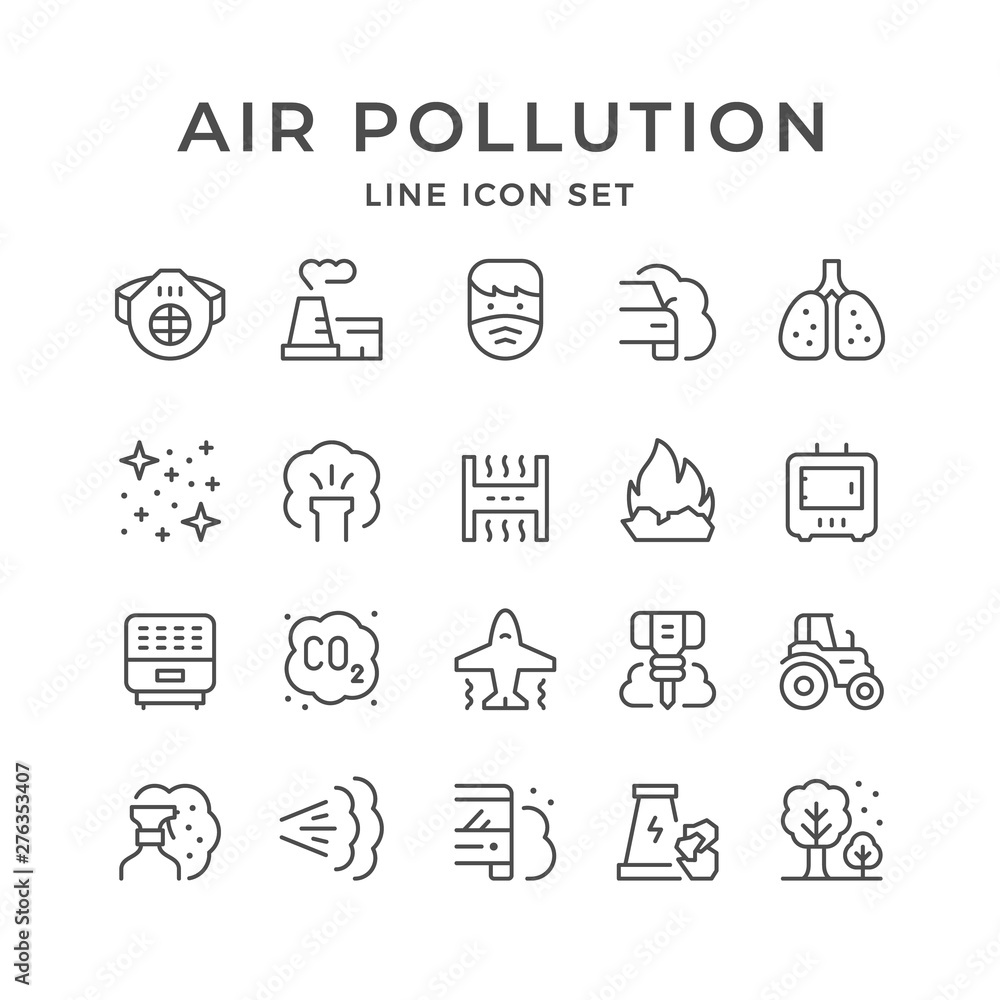 Set line icons of air pollution