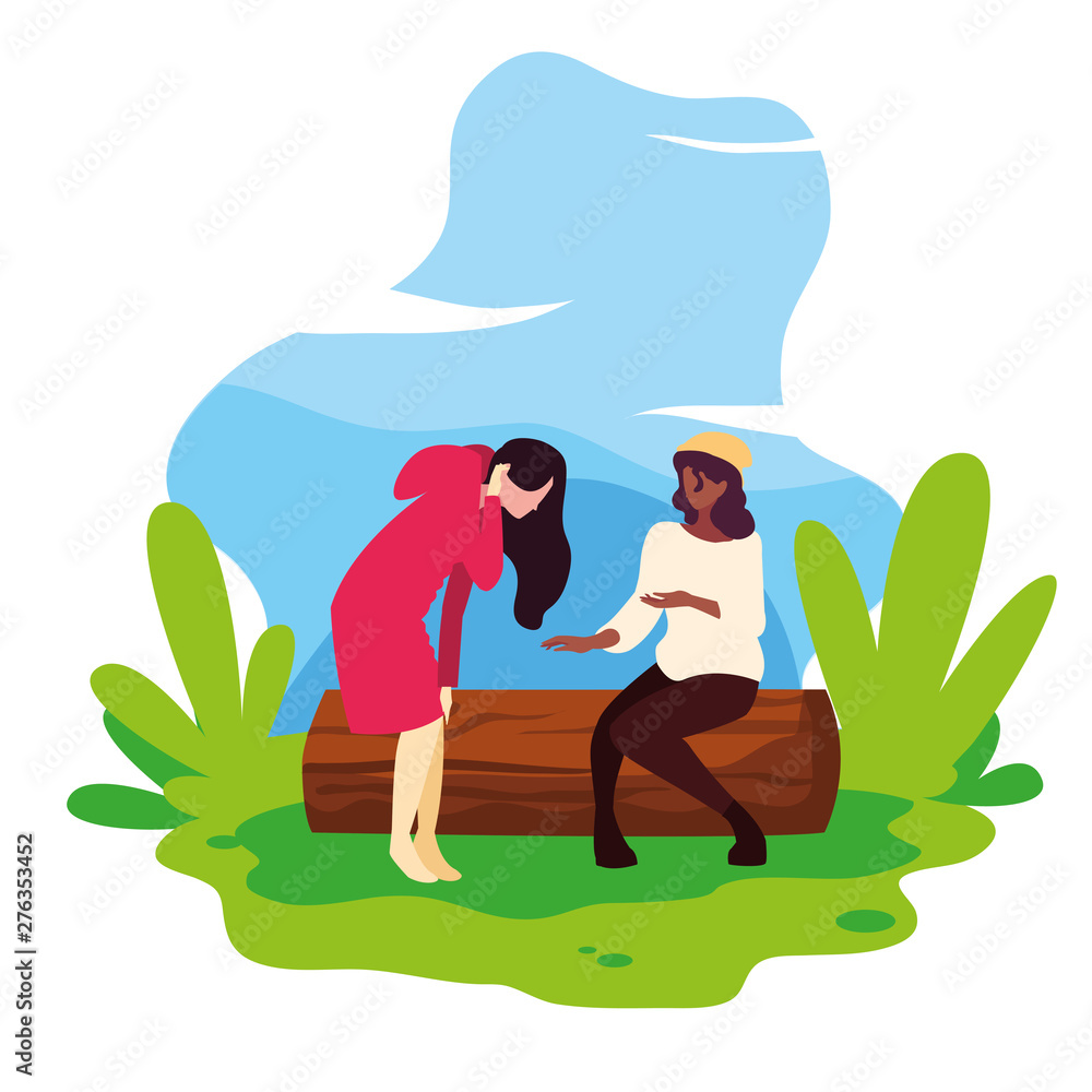 young women resting in landscape nature