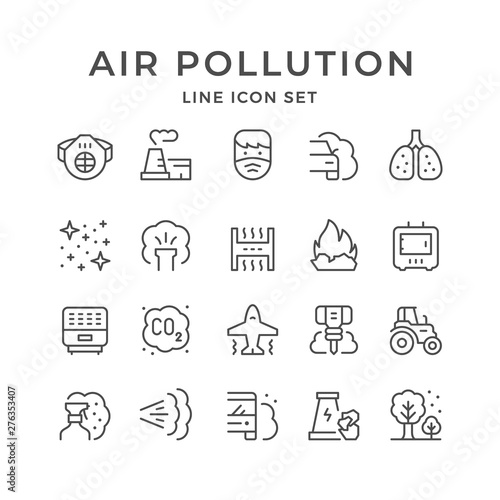 Set line icons of air pollution