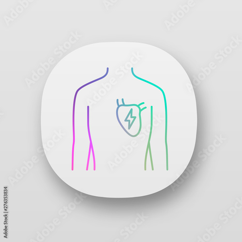 Ill heart app icon. Sore human organ. People disease. Unhealthy cardiovascular system. Physical health. UI/UX user interface. Web or mobile applications. Vector isolated illustrations
