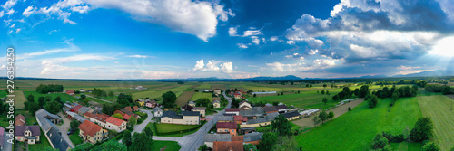 European countryside from the air  village in pannonian plain  Dravsko polje  Slovenia