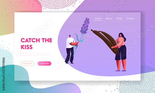 Perfumery Website Landing Page, Perfumers Hold Ingredients for New Perfume Composition Flower and Vanilla Sticks. Fragrance, Toilet Water, Perfumery. Web Page. Cartoon Flat Vector Illustration, Banner