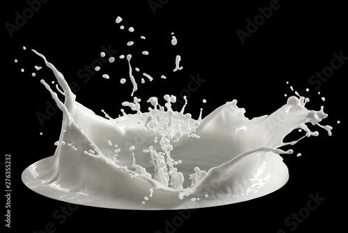 milk splash isolated on black background