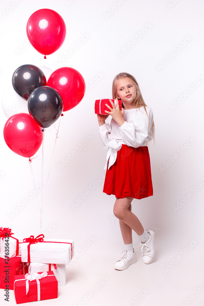 little girl with balloons and gifts little girl with balloons and gifts