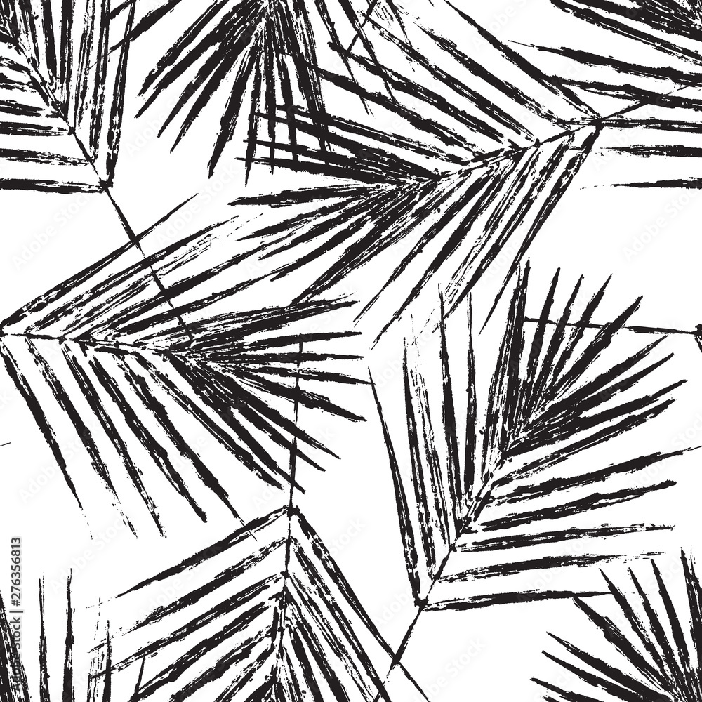 Obraz premium seamless pattern natural black palm leaves stamp on white background, foliage vector, illustration
