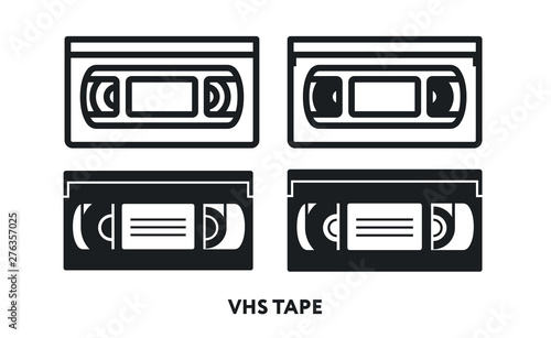 VHS Retro Video Cassette Tape. Vector Flat Line Icon Illustration.