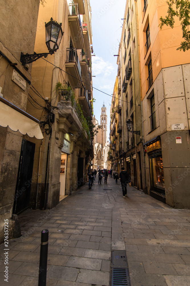 Barcelona, Spain - April, 2019: Street of Gotic quartal of the Barcelona Spain,