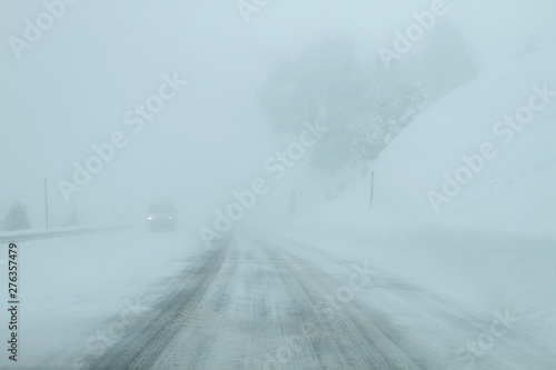 Driving in a blizzard on a frosted road © Azahara MarcosDeLeon