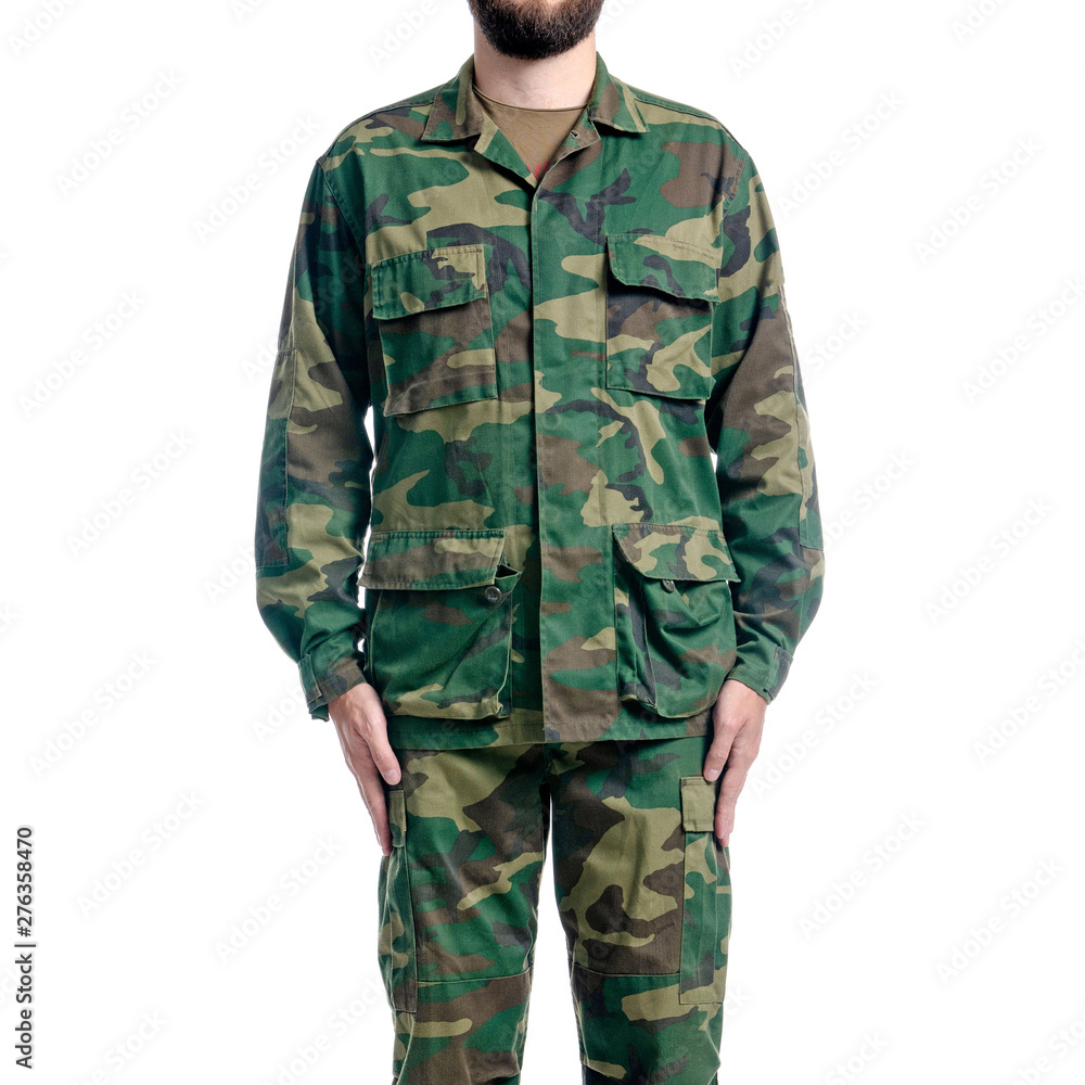 Man in military uniform, camouflage on white background isolation Man in military uniform, camouflage on white background isolation