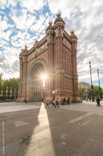 Barcelona, Spain - April. 2019: Triumph Arch with sunshine, Arc de Triomf in Barcelona