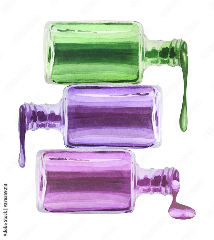 Watercolor nail polish, aquarelle. Hand drawn illustration. Watercolor nail polish, aquarelle. Hand drawn illustration.