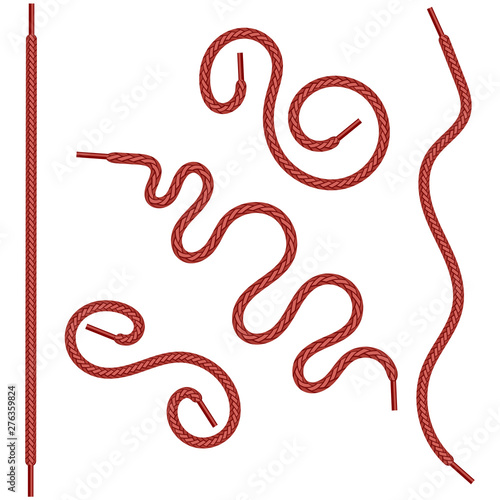 Set of Red Shoelace Isolated on White Background.