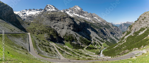 Panoramic view of the Stelvio pass in the italian alps