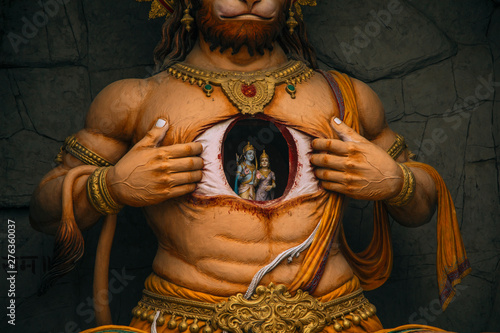 фотографія Hanuman with torn off chest as a symbol of love and devotion to Ram and Sita