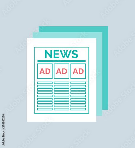 Advertisement and advertising of information vector, isolated icon of newspaper with ads. Broadcasting and promotion, print publication, news sectors