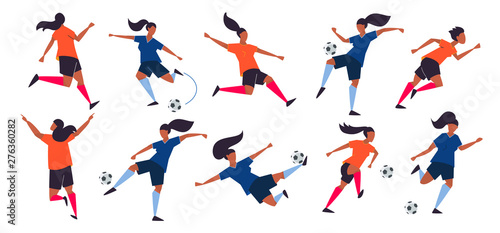 Girl power. Woman soccer players. Football vector illustration.