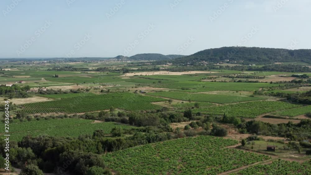 Vineyards and small mountains Gard France end afternoon aerial shot Vineyards and small mountains Gard France end afternoon aerial shot