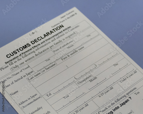 Customs declaration form at airport counter
