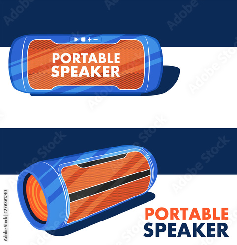 Portable wireless speaker in flat style
