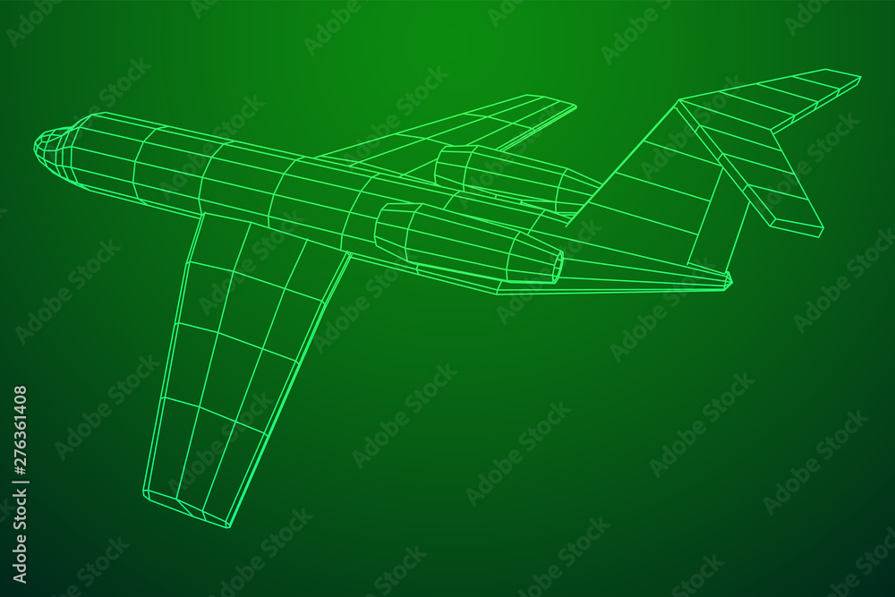 Private Jet Plane Abstract polygonal wireframe business luxury twin engine airplane. Travel aircraft, tourism and vacation concept. Wireframe low poly mesh vector illustration Private Jet Plane Abstract polygonal wireframe business luxury twin engine airplane. Travel aircraft, tourism and vacation concept. Wireframe low poly mesh vector illustration