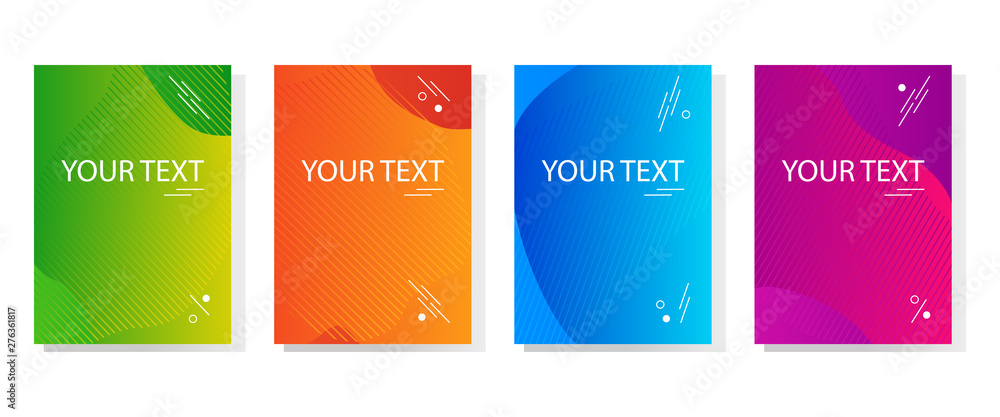 Colorful set of abstract dynamic modern bright banners, template cover design. Space for your text. Colored gradient. Vector illustration