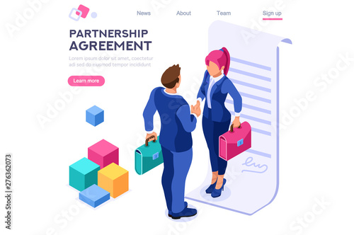 Success Partnership Successful Contract Greeting Partner Leadership Friendship Agreement Idea Concept for Web Banner Infographics Images. Flat Isometric Illustration Isolated on White Background