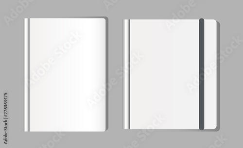 Template, mockup realistic paper notebooks with bookmarks, corporate identity organizer.