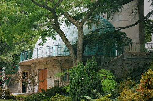 Building with dome in Nikita botanical garden in Yalta, Crimea. Amphitheater entratnce. photo