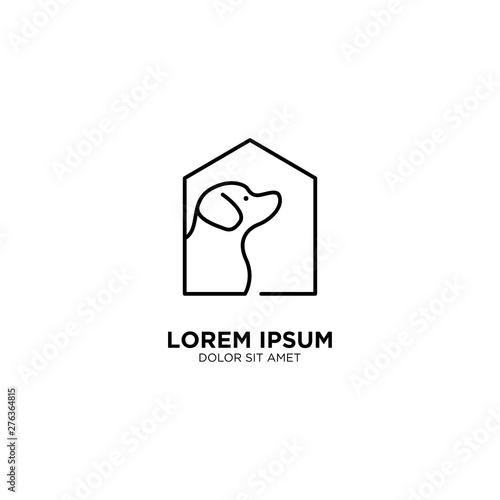dog pet house home logo vector icon line art outline