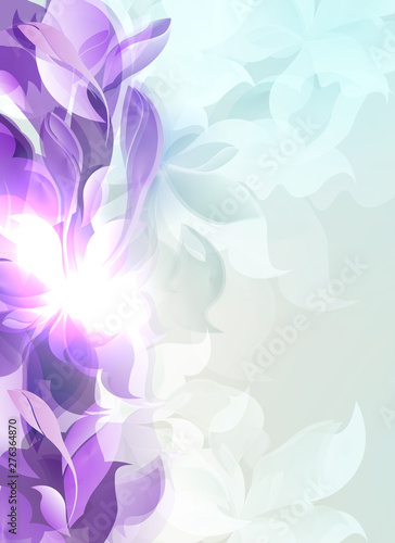 Pale purple light background with abstract leaf and flower silhouettes