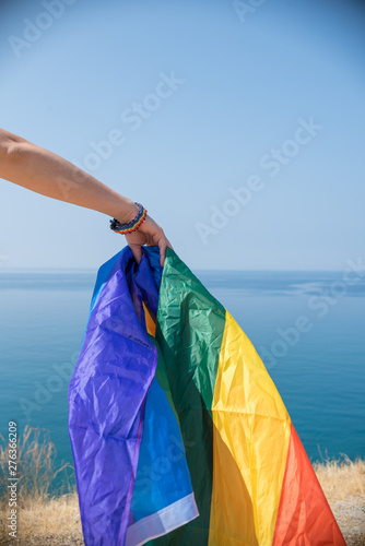 Hand with the pride flag and its colors