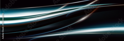 Futuristic glowing lines on a dark background. Panoramic backdrop for design.