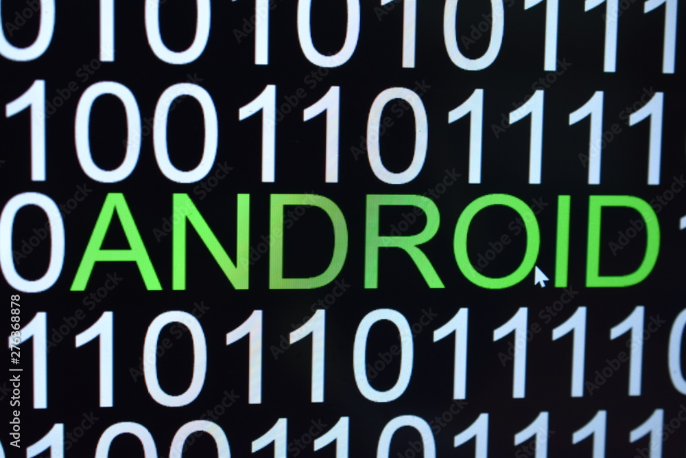 The binary code number background with ANDROID word in green color The binary code number background with ANDROID word in green color
