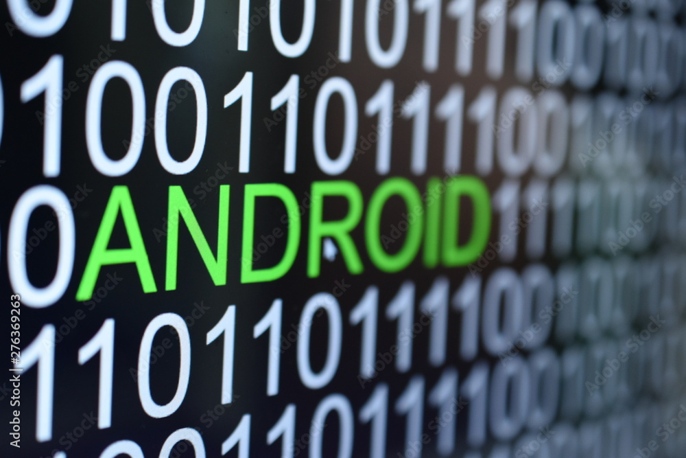 The binary code number background with ANDROID word in green color The binary code number background with ANDROID word in green color