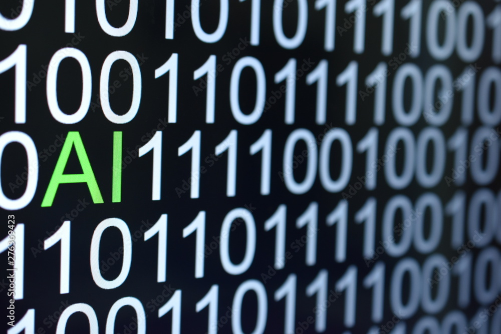 The binary code number background with AI or Artificial intelligence in green word The binary code number background with AI or Artificial intelligence in green word