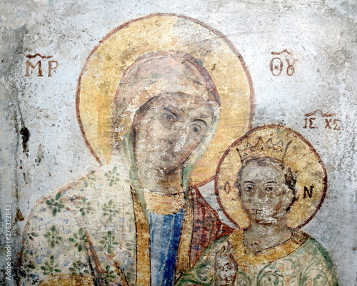 old icon - fresco from a small Greek church on a mountain