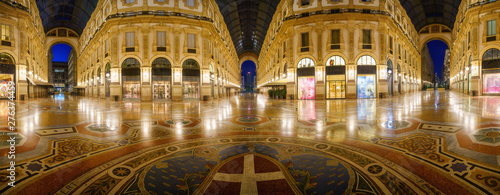 Galleria Vittorio Emanuele II interior at night in Milan city, Italy photo