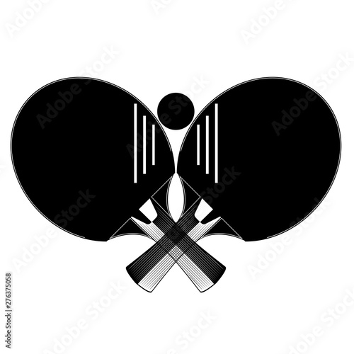 Table tennis racket with ball silhouettes, vector illustration