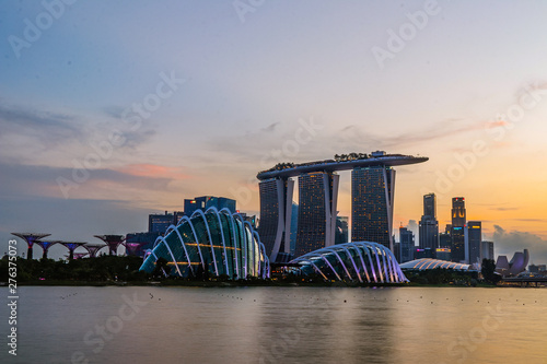 Magnificent Night Scenes of Singapore Cityscape, with Gardens by the Bay and Marina Bay Sands