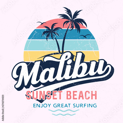 Malibu Sunset Beach - Tee Design For Printing photo