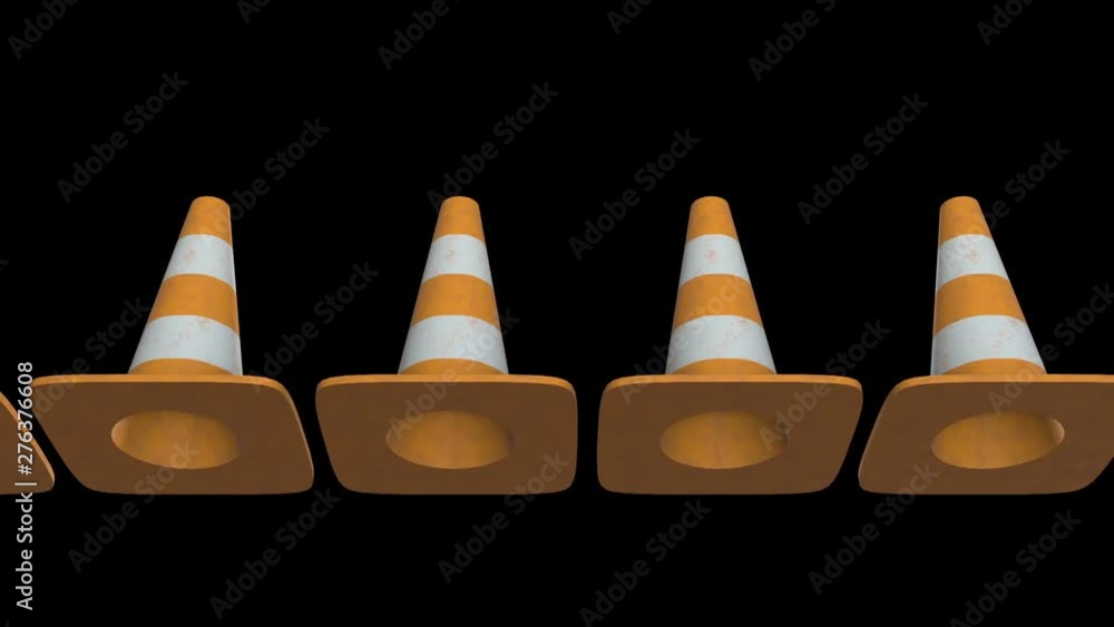 Vidéo Stock Traffic cone. Orange road sign with white stripes 3d render