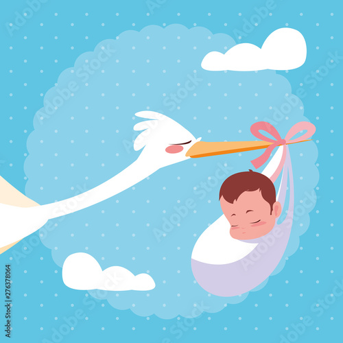stork flying with baby bag