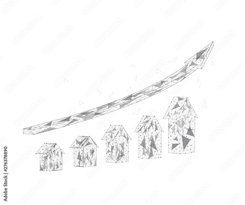 Obraz premium Up Arrows in polygonal frame in white background. Concept of success. Economic growth. Analytics. Polygonal black-and-white illustration. Low poly.