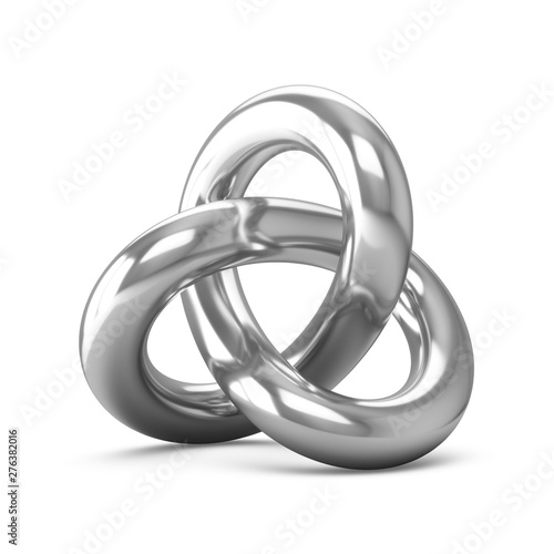 3D Rendering Metal infinite torus knot isolated on white background
